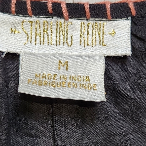 Size M-L Bohemian blouse Scoop neck embroidered 100% Cotton Long sleeves Black - Picture 6 of 10